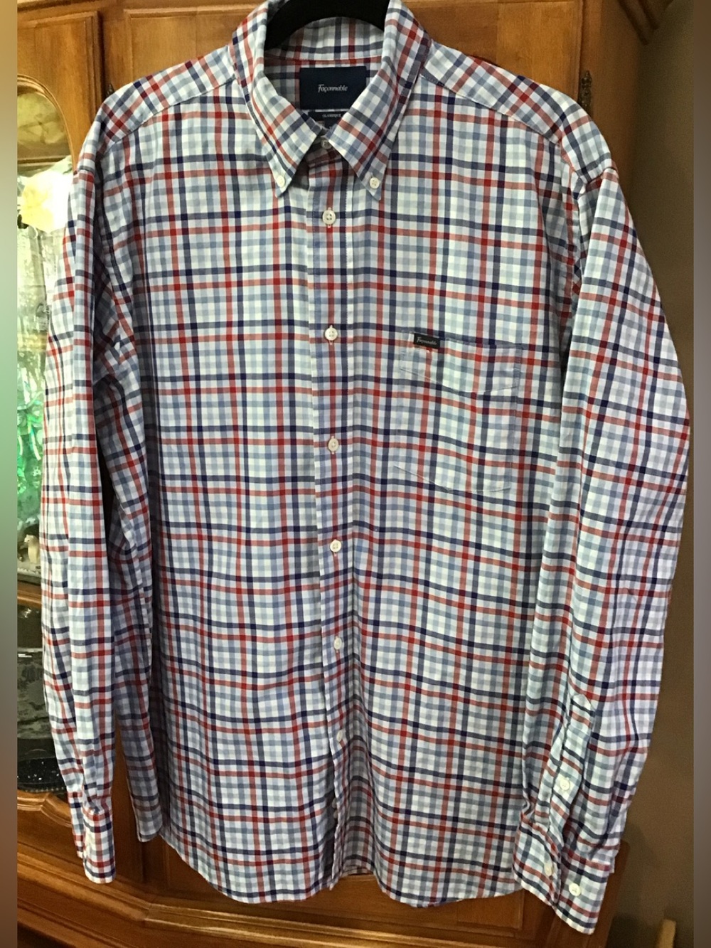 Faconnable Men's Plaid Button-Down Shirt — Red, Blue & White